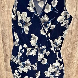 VENUS Navy blue floral sleeveless, one piece casual ladies jumpsuit XL